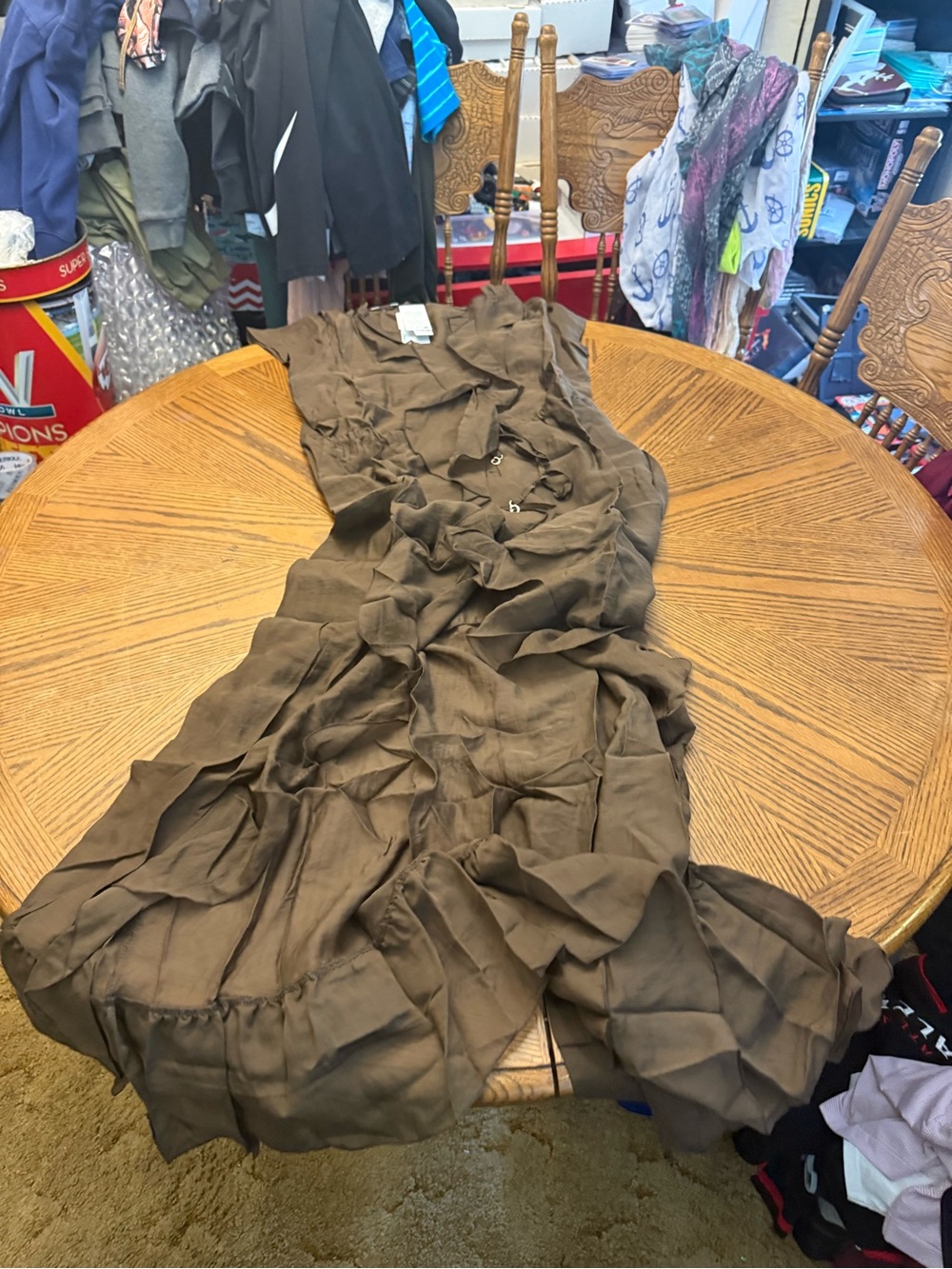 New with Tags Women's Ruffle Maxi Dress in Olive Brown